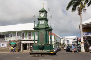 Thomas Berkley Memorial also known as the Circus Clock in the middle of downtown Basseterre, St. Kitts.